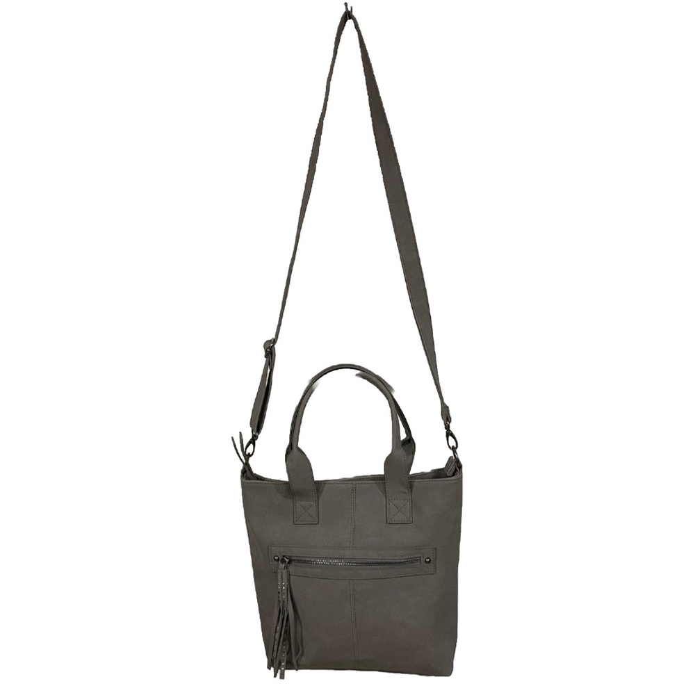 Womens Shoulder Bag Tote Handbag Purse Gray Silver Hardware Fringe Tassel